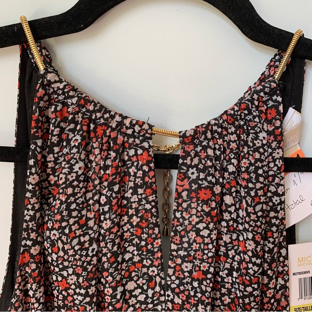 MICHAEL BY MICHAEL KORS FLORAL CHIFFON HALTER DRESS GOLD CHAIN CLOSURE SIZE 4